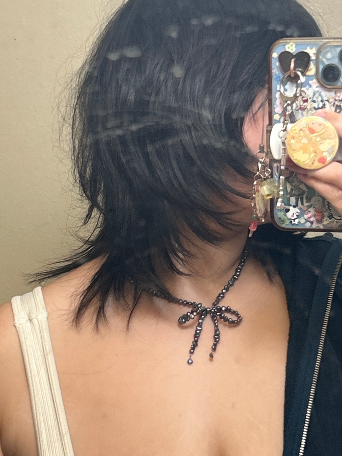 black pearl bow necklace