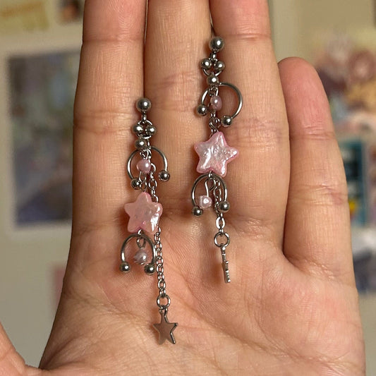 'veil' star studs (baby pink)