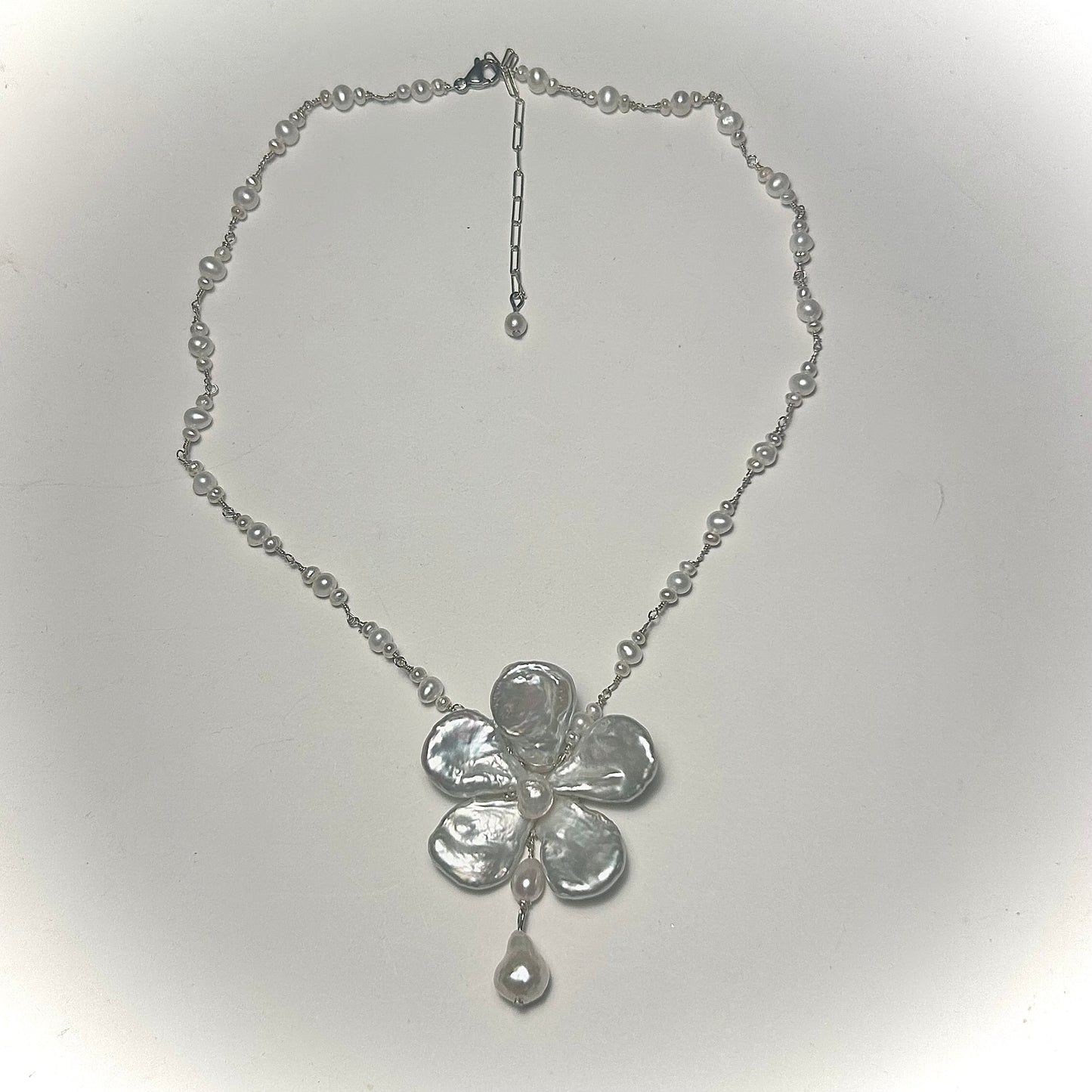 spring came, pearl flower drop necklace
