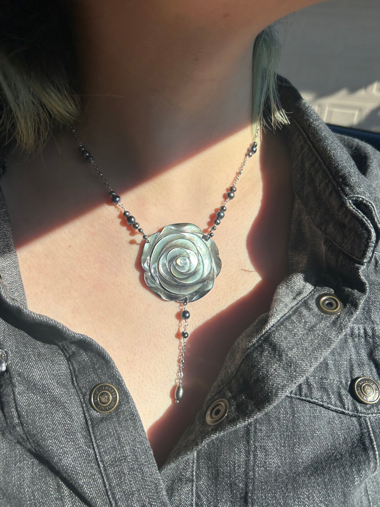 'dark rose' pearl chain necklace