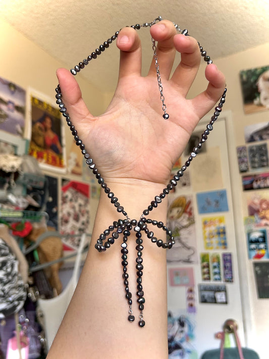 black pearl bow necklace