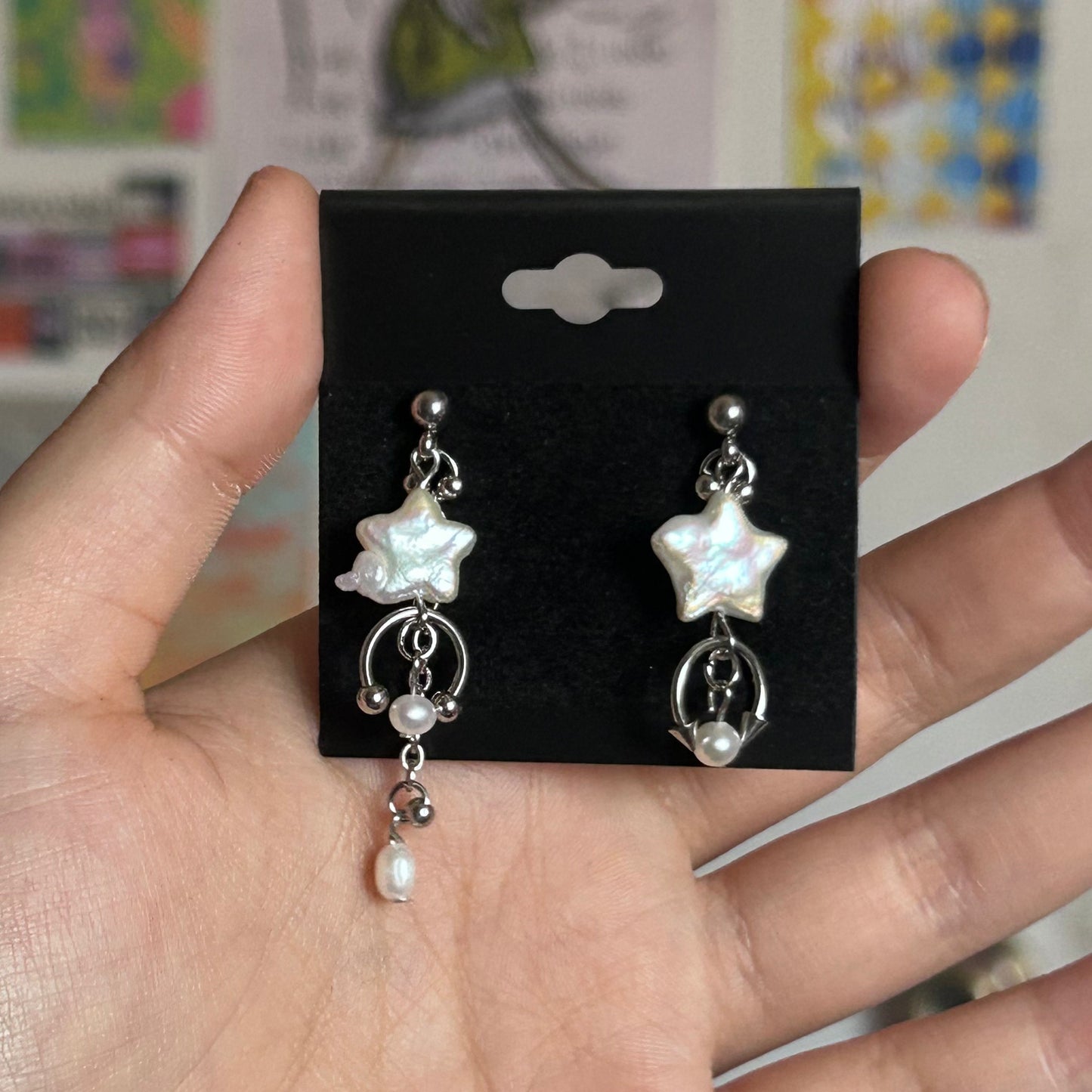 shooting star studs (pearl drop)