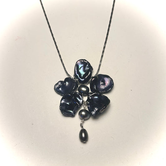 black single orchid drop necklace