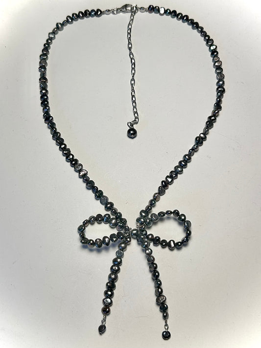 black pearl bow necklace