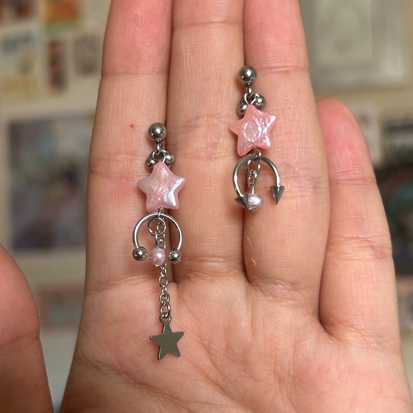 baby pink shooting star studs