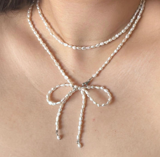 wrap-around pearl bow necklace